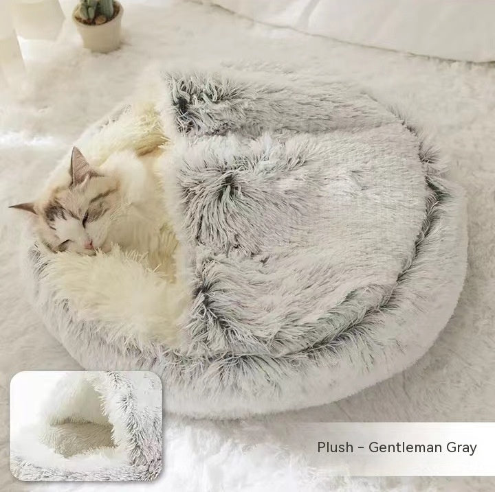 Cama 2 en 1 para Perro y Gato: Cálida y Suave, Ideal para Invierno, Redonda y Acogedora