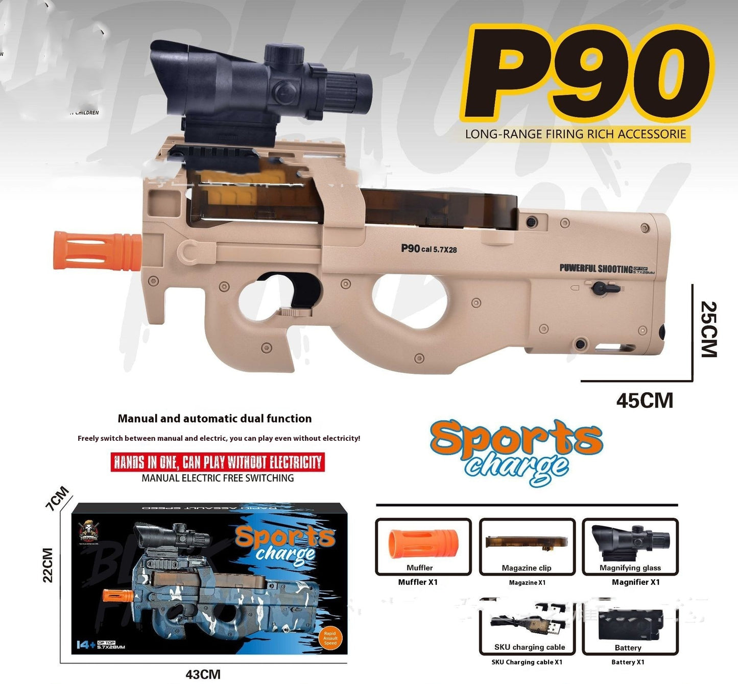 Rifle Eléctrico P90 con Carga