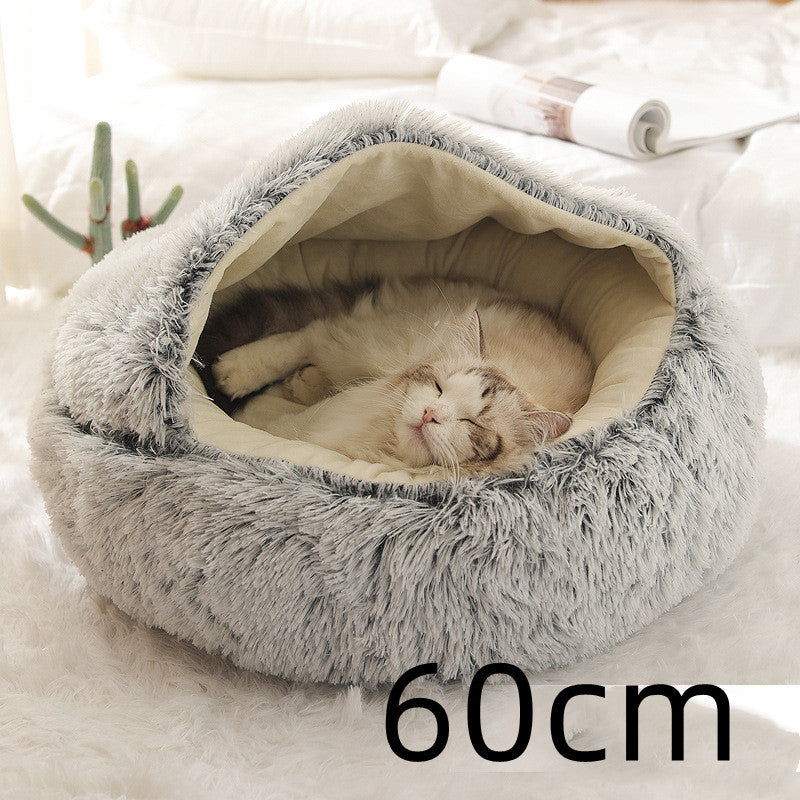 Cama 2 en 1 para Perro y Gato: Cálida y Suave, Ideal para Invierno, Redonda y Acogedora